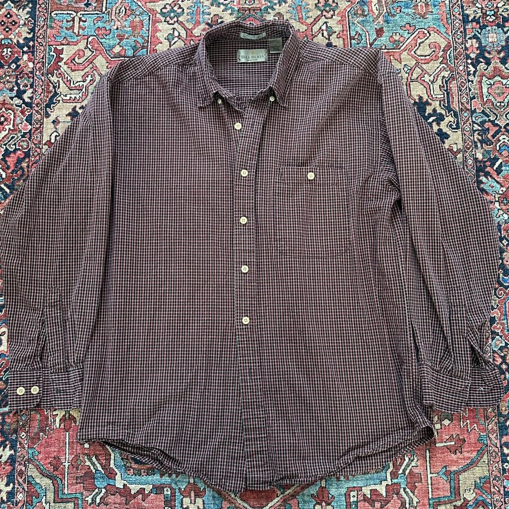 Bill Blass Plaid Button Down Shirt 100% Cotton Size L, office business casual